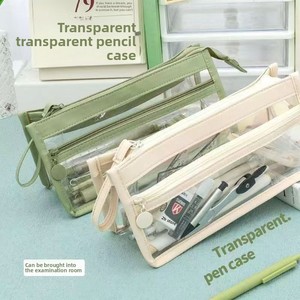 Estuche Transparente de PVC de Tres Capas con Cierre Abierto para Lápices, Organizador para <span class=keywords><strong>Exámenes</strong></span>, Cosméticos y Papelería - Estilo Instagram - Product Image 2