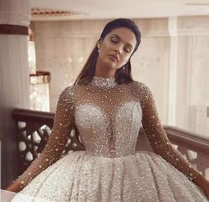 NDA10190 Nouvelle <span class=keywords><strong>Robe</strong></span> <span class=keywords><strong>de</strong></span> Mariée Européenne et Américaine <span class=keywords><strong>Grande</strong></span> <span class=keywords><strong>Taille</strong></span> Transparente à Bustier, Manches Perlées et Jupe Volumineuse - Product Image 6