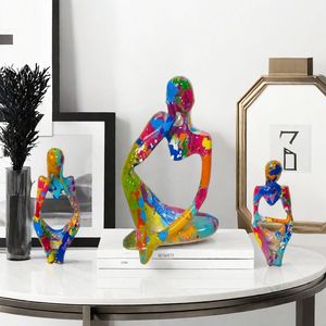 Adorno Creativo de Arte Abstracto Colorido, Figura de Pensador, Decoración para Sala de Estar, Resina Epoxi, Escultura Artesanal de Arte Popular - Product Image 2
