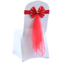 Décoration de mariage élastique Accessoires de fête Tulle Gland Chaise Ceintures Satin Noeud Papillon Or Chaise Ceintures Bandes de Chaise