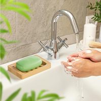 Support de Savon en Bambou Naturel CF à Six Emplacements, Ventilé, Auto-drainant, Antidérapant et Durable pour Salle de Bain