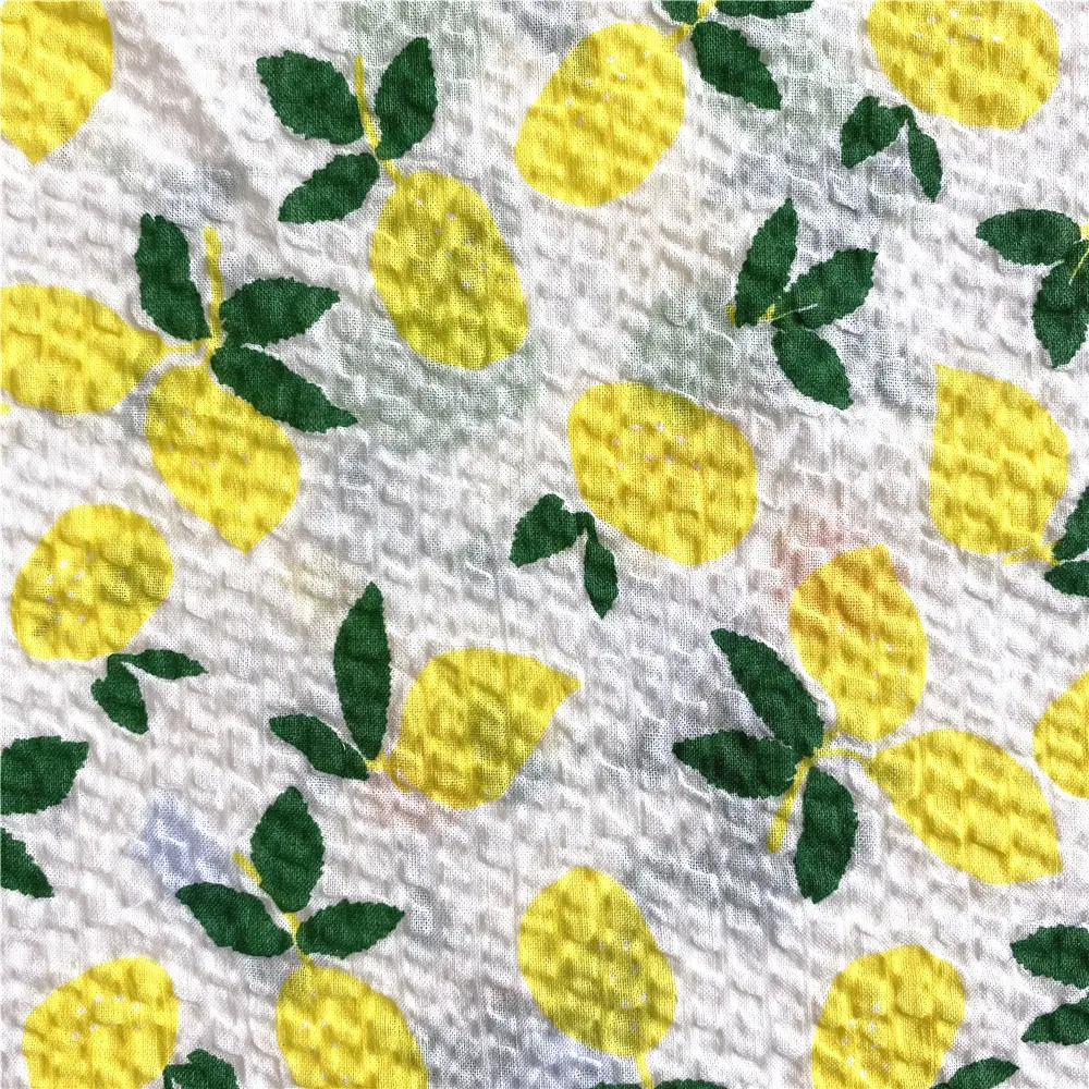 Gots certified organic cotton New fashion Printed woven 100% cotton seersuck salt shrinkage flowers fabric for dress and shirt