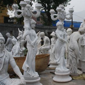 โคมไฟหินแกะสลักรูปหญิงสาวโบราณขนาดเท่าคนจริงสำหรับภายนอกอาคาร รูปปั้นหญิงสาวแกะสลักสวยงาม โคมไฟหินอ่อนสีขาว - Product Image 3