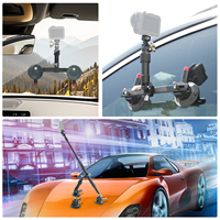 Kit de fixation pour voiture à triple ventouse avec perche télescopique et support de caméra à fixation rapide pour pare-brise extérieur