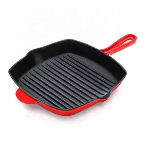 Sartén para carne de hierro fundido, esmalte rojo, gran oferta, fábrica China