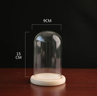 Cloche en verre borosilicate soufflé, transparente comme du cristal, faite à la main, pour Noël et le Nouvel An, avec base en bois
