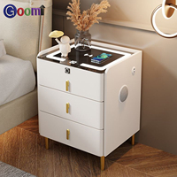 Table de chevet intelligente multifonctionnelle Goomi Home avec lampe tactile 3 couleurs, charge sans fil, haut-parleur Bluetooth et verrouillage par empreinte digitale