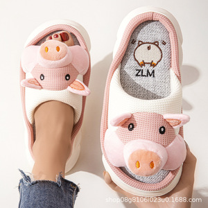 Pantoufles en lin pour femmes, motif animaux mignons, anti-odeur, antidérapantes, à semelle épaisse, pour intérieur et extérieur, vente en gros, modèle international - Product Image 6