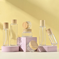 Emballage cosmétique en bambou vide, flacon pulvérisateur en verre avec pompe à lotion 30ml-120ml, couvercle en bois, carton