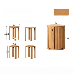 Juego de Taburetes Redondos Apilables 4 en 1 de Madera Maciza, Diseño Moderno, Multiusos, Plegables, para Dormitorio, Hogar, Hotel y Almacén - Product Image 6
