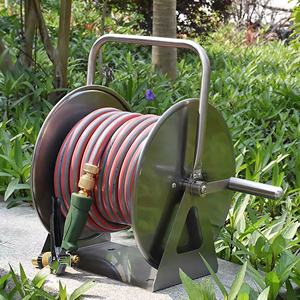 Juego de carro de soporte de almacenamiento de <span class=keywords><strong>manguera</strong></span> de agua de alta calidad, carrete de <span class=keywords><strong>manguera</strong></span> de jardín retráctil de 100 metros con soporte en Rueda, 10M-100 m - Product Image 4