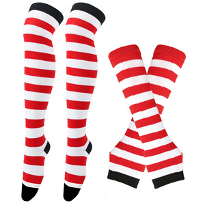 Manchettes rayées pour femmes Goth tricoté gants sans doigts avec longues chaussettes hautes ensemble cadeau <span class=keywords><strong>chaussette</strong></span> - Product Image 3
