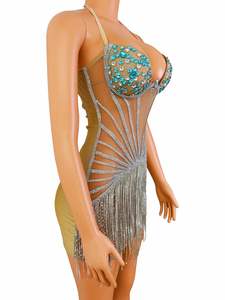 AD1193 Main Cristal Scène De Danse Porte Scintillant Argent Corps Chaîne Strass Fringe Tassel Robe Body - Product Image 2
