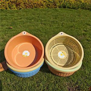 Plastic Colander Double Layer <b>Round</b> Kitchen Vegetable Fruit Strainer With Hook For Storage And Drainage - Product Image 4