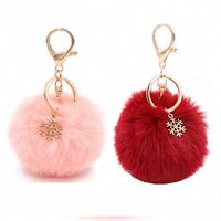 8cm Noël Flocon De Neige Pom Pom Porte-clés Boules De Fausse Fourrure Pompon Neige Porte-clés Moelleux En Peluche Accessoires Sac Charme Moelleux Porte-clés