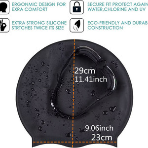 En stock – Bonnet de bain en silicone avec impression d'encre, logo personnalisé, pour adultes, 120g, imperméable, grand bonnet de bain en silicone pour femmes noires aux cheveux longs - Product Image 4