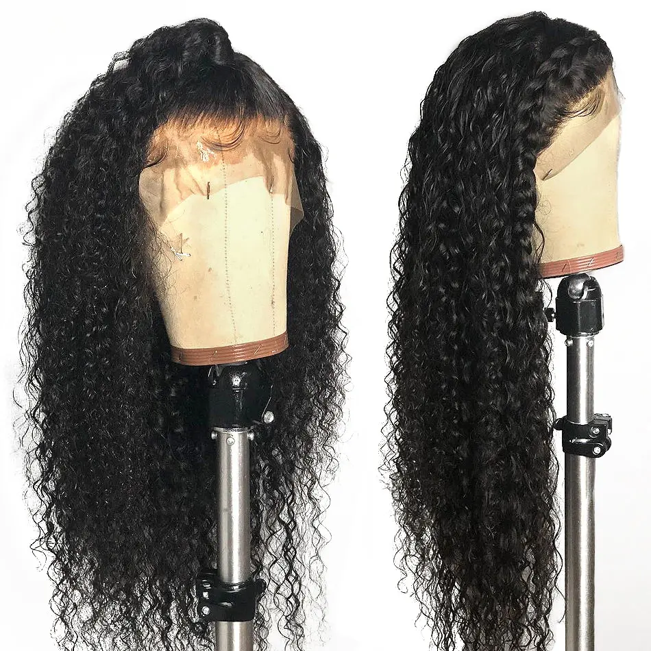 Peluca de cabello humano Natural rizado para mujeres negras, pelo Natural Afro virgen indio sin procesar, con encaje Frontal transparente Hd