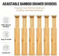 Diviseurs de tiroirs en bambou réglables, lot de 6 organisateurs de tiroirs extensibles pour la cuisine, les vêtements et le bureau, s'adaptent aux intérieurs de tiroirs