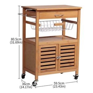 Modern Mobile Wheel Bamboo Storage Cabinet with <strong>Spice</strong> Storage Standing Type Kitchen Trolley <strong>Cart</strong> with Baskets - Product Image 5