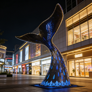 Escultura de Cola de Ballena Personalizada en Acero Inoxidable 316L - Arte Marino con LED y Acabado Pulido Espejo para Plazas Comerciales y Decoración Costera - Product Image 1