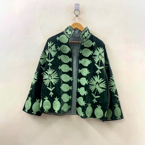 Suzani Embroidery <b>Velvet</b> Handmade 100% Cotton Breathable Eco-Friendly Indian Style Floral Striped Bohemian Winter <b>Jacket</b> - Product Image 1