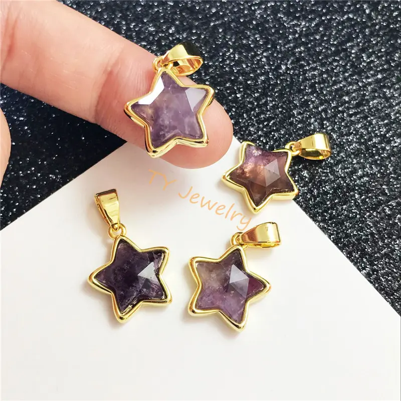 Amethyst stone pentagonal shape pendant pendant charm for Jewelry DIY for choker for necklace