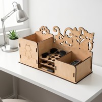 Boîte de rangement en bois naturel en forme de chat mignon, surface vierge à peindre en 3D, support de télécommande de bureau, organisateur pour la maison et le bureau