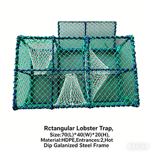 Trampa Rectangular para Langostas de Alta Resistencia, 70x40x20cm, Red de HDPE, Marco de Acero Galvanizado, 2 Entradas, para Pesca en Alta Mar - Product Image 1
