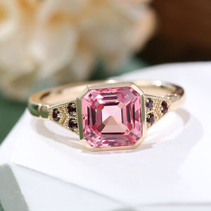 Nouvelle conception, anneaux de fiançailles en or jaune 18K, 14K, 10K, pierres précieuses certifiées GRC, taille Asscher rose, bijoux fins, fête pour femmes - Product Image 3