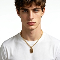 Collier pour homme en marbre veiné de bois naturel Obama, pendentif en acier inoxydable 316L avec incrustation de pierre, bijoux