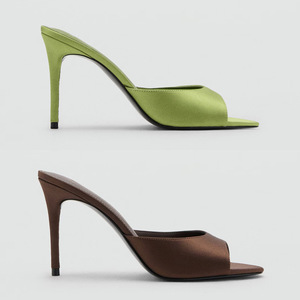 <span class=keywords><strong>Sandali</strong></span> Estivi da Donna Slip-On in Raso con Punta Aperta, <span class=keywords><strong>Tacco</strong></span> a Spillo Super Alto, Suola in Gomma e Design Senza Cinturino Posteriore - Product Image 1