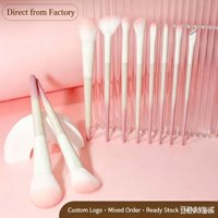 Lot de 10 pinceaux éventail professionnels en poils synthétiques de qualité supérieure, manche en aluminium, pour le maquillage du visage, le correcteur, le blush et le baume à lèvres