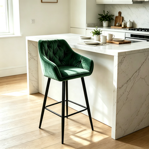 Tabouret <span class=keywords><strong>de</strong></span> <span class=keywords><strong>bar</strong></span> en velours capitonné nordique avec pieds en métal <span class=keywords><strong>noir</strong></span> pour cuisine, <span class=keywords><strong>bar</strong></span> à domicile, hôtel - Product Image 5