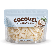 Sacs d'emballage personnalisés imprimés directement en usine, avec fenêtre transparente et fermeture éclair, pour chips de noix de coco de 120g, sachets à marque privée