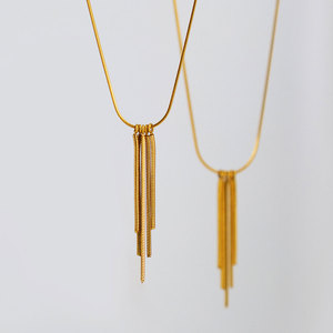 Custom 316L Stainless Steel 14k 18k Gold Plated Tassel Waterfall Jewelry Pendant <b>Necklace</b> for Women wholesale - Product Image 1
