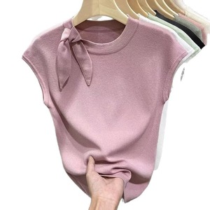 T26346 Strappy Round Neck Short <strong>Sleeve</strong> Knit T-Shirt for Women 2026 Summer New Slim Fit Versatile Small <strong>Flutter</strong> <strong>Sleeve</strong> <strong>Top</strong> - Product Image 5