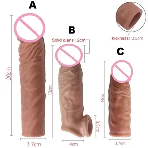 Beliebte Sexspielzeug für Erwachsene Silikon Wieder verwendbare große Dildo Sexy Penis Ärmel Extender Vergrößerung Kondome für Männer - Product Image 2