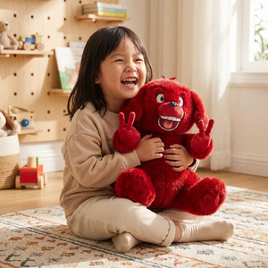 Peluche de chien rouge douce personnalisée en gros avec de gros dents, sourire et mains en V, animal en peluche moche et mignon pour cadeau d'anniversaire pour enfants - Product Image 2