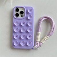 Coque de téléphone en silicone 3D couleur macaron mains libres avec ventouse et dragonne pour iPhone 18 17 16 15 14 13 Pro Max