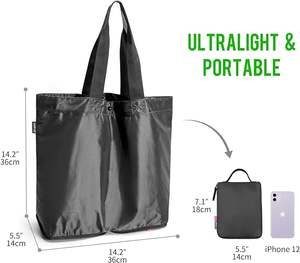 Sac fourre-tout léger et pliable, résistant à l'eau, sac d'épicerie pliable, sac de courses réutilisable en nylon - Product Image 4