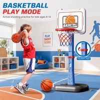 Tiang Basket Plastik 3-in-1 yang Dapat Disesuaikan dengan Bola untuk Anak-anak, Mainan Olahraga Luar Ruangan Interaktif Multifungsi Usia 2-13