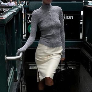 Robe pull en tricot pour femme, col montant, fermeture éclair, manches longues, coupe ajustée, taille cintrée, respirante, mode automne-hiver - Product Image 4