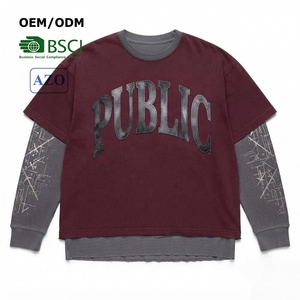 Custom Screen Print Distressed Loose T-Shirt Applique Embroidery Double-Layer Street Style Tee Flexible Trial Order for Bulk - Product Image 1