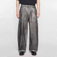 Jeans pour hommes Street Wear personnalisés, avec revêtement en cire métallisée, imprimés, coupe super ample, délavage vieilli et effet ciré