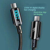 Kabel Data Tipe C Pengisian Cepat PD 1.2M 100W 60W dengan Layar LED, Berbahan Nilon Kepang, Pengisi Daya Cepat