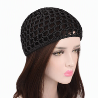 Gorro de Ganchillo Hecho a Mano con Correa Ajustable, Unisex, Negro, de Malla, para Peluca, Gorro de Quimioterapia, Turbante para Dormir, Uso Doméstico, 100% Poliéster