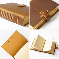 AIGUONIU A5 Carnet en cuir véritable, neutre, vintage, en cuir de vache, couverture rigide, rétro, cadeau créatif, carnet de croquis pour femmes/hommes, journal, vente en gros