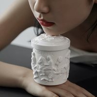 Bougie parfumée en cire de soja de luxe avec sculpture en relief d'ange, pot en plâtre moderne, aromathérapie, senteurs personnalisées, Diwali, Fête des Pères