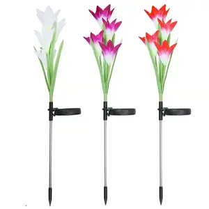 3 Pack Outdoor Solar Garden Stake Lights Solar Powered Lights with 4 Lily Flower Multi-color Changing LED Solar Stake Lights