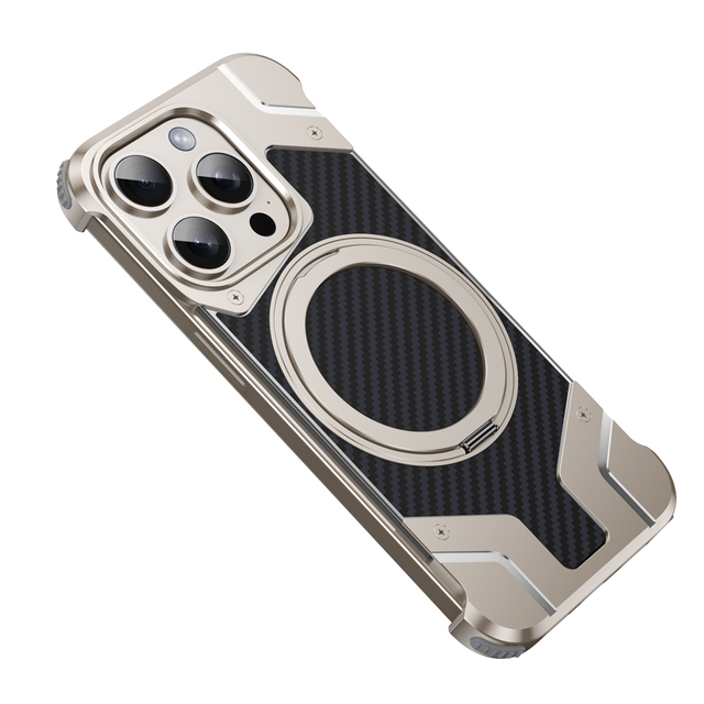 Built-in Kickstand Aluminum Shells Magnetic Cover Shockproof Metal Fiber Mobile Phone case for iPhone 16 15 Pro Max